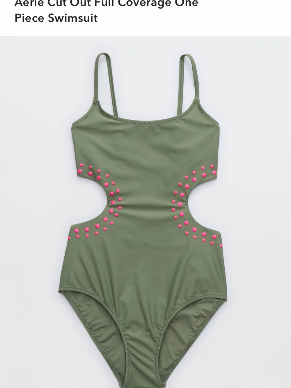 Aerie Olive Green Cut-Out One-Piece Swimsuit with Pink Stud Accents size medium